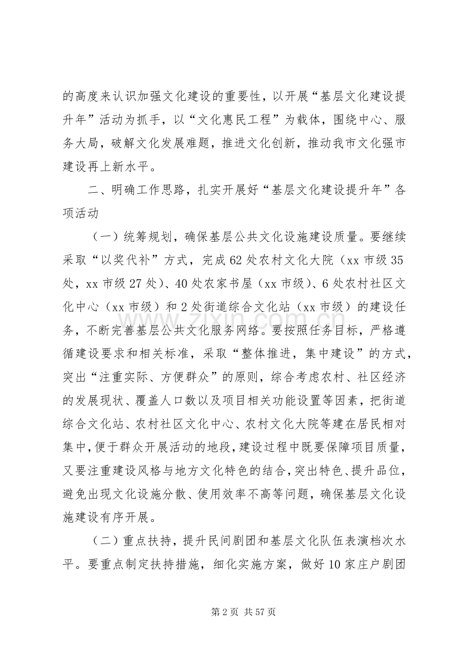 全市基层文化建设提升年会议讲话发言稿.docx_第2页
