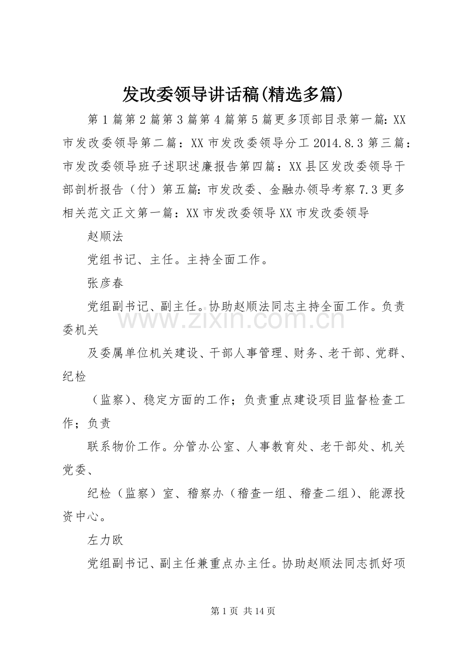 发改委领导讲话发言稿(多篇).docx_第1页