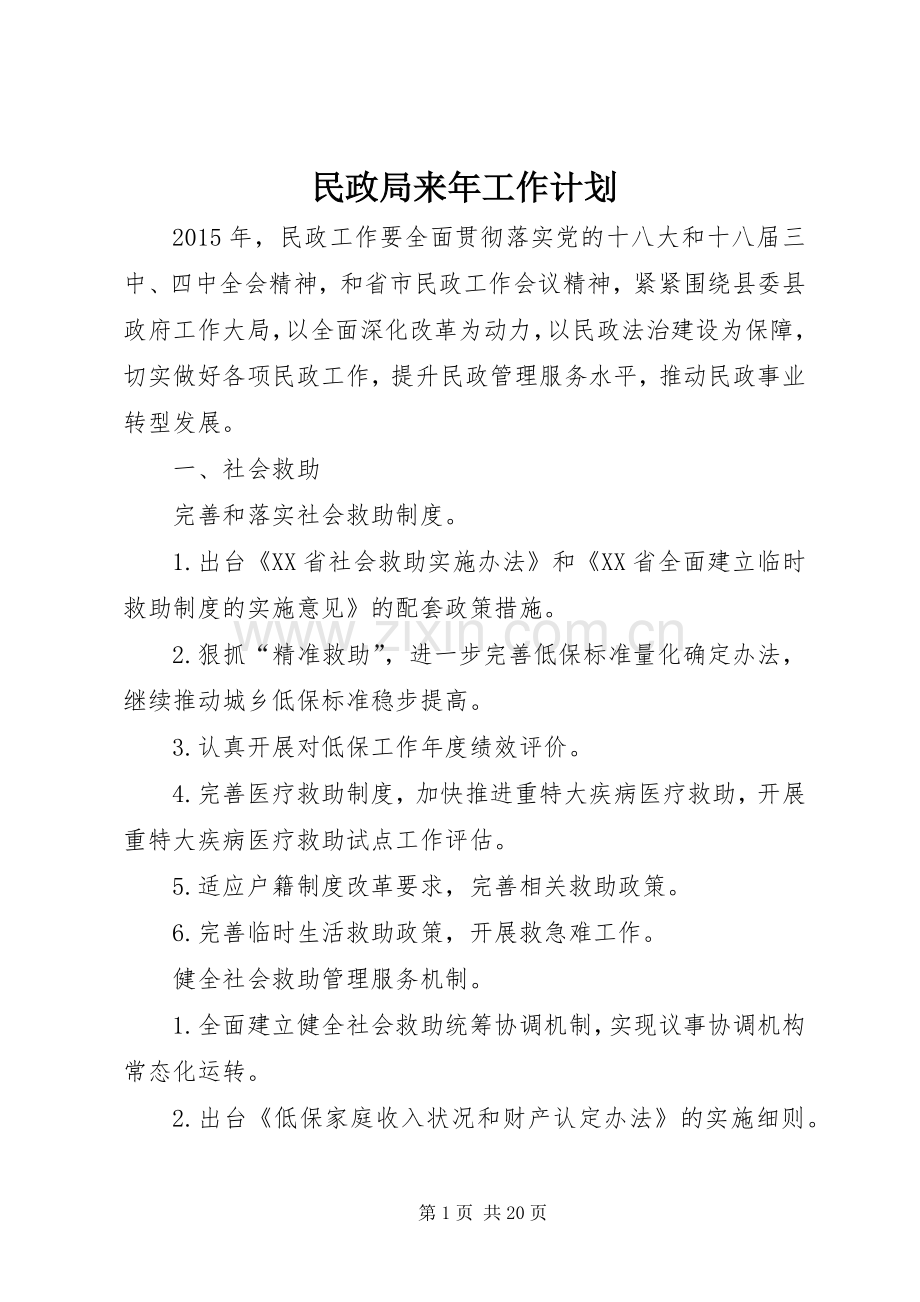 民政局来年工作计划.docx_第1页