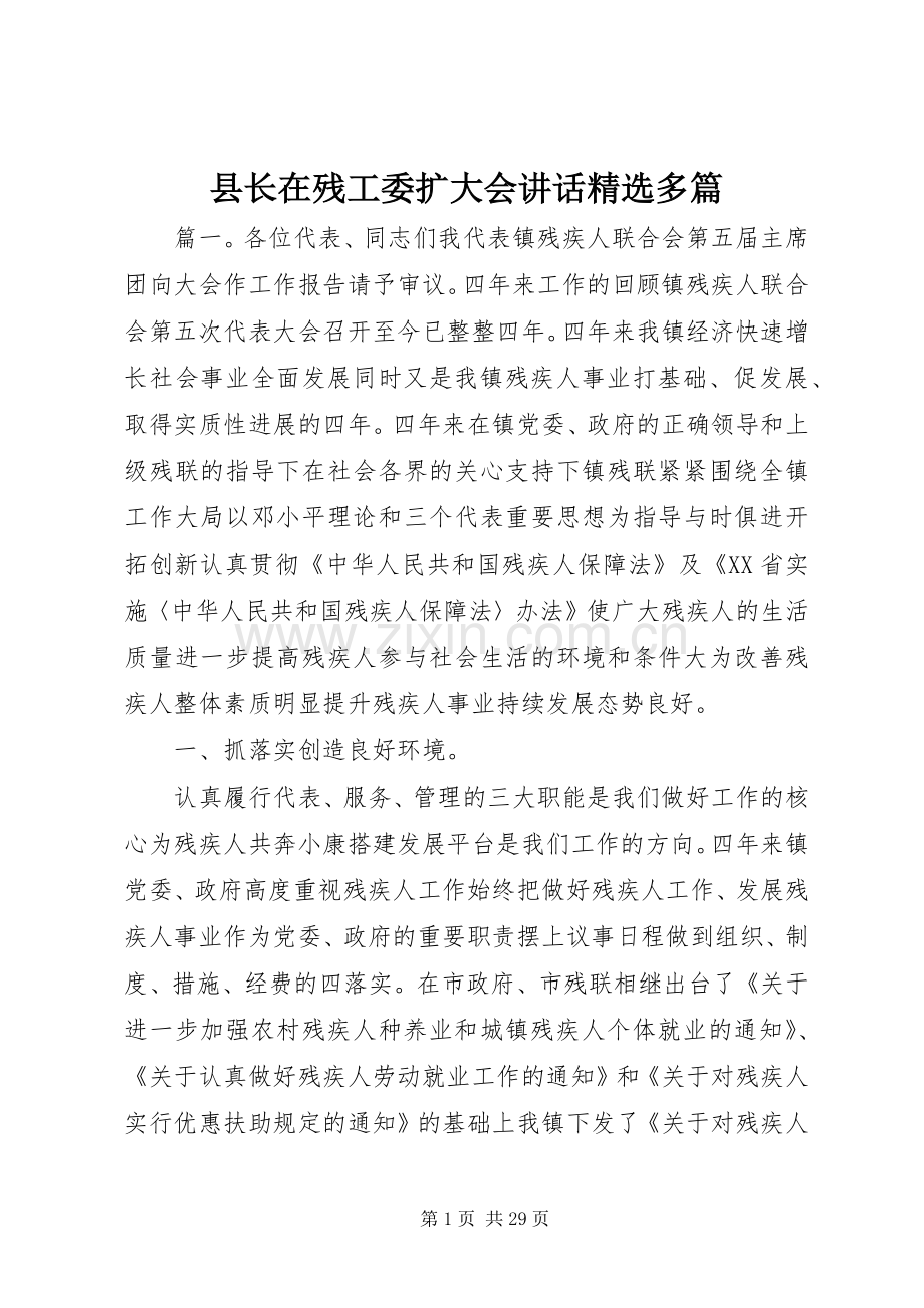 县长在残工委扩大会讲话发言多篇.docx_第1页