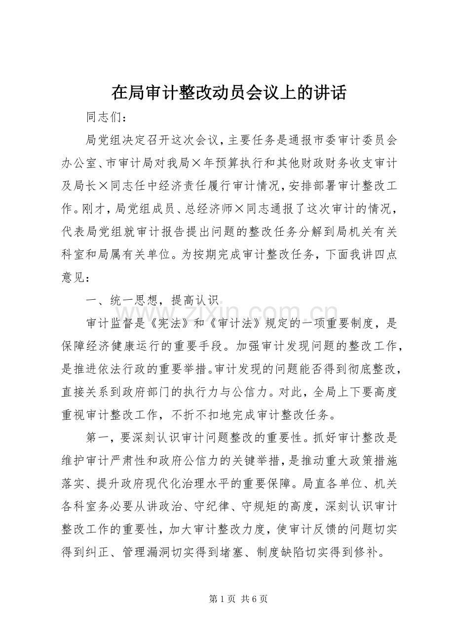 在局审计整改动员会议上的讲话发言.docx_第1页