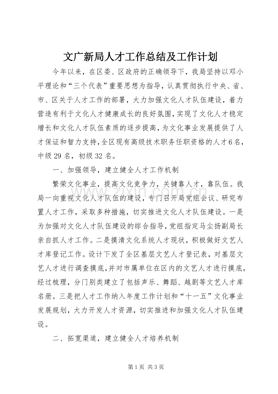 文广新局人才工作总结及工作计划.docx_第1页