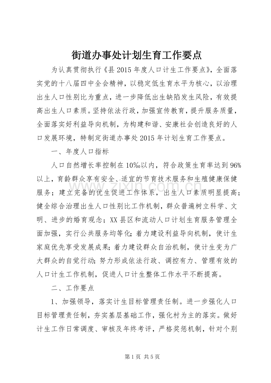 街道办事处计划生育工作要点.docx_第1页