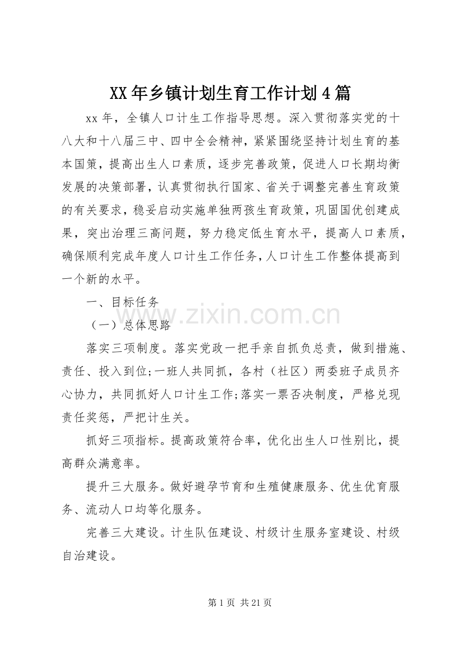 XX年乡镇计划生育工作计划4篇.docx_第1页