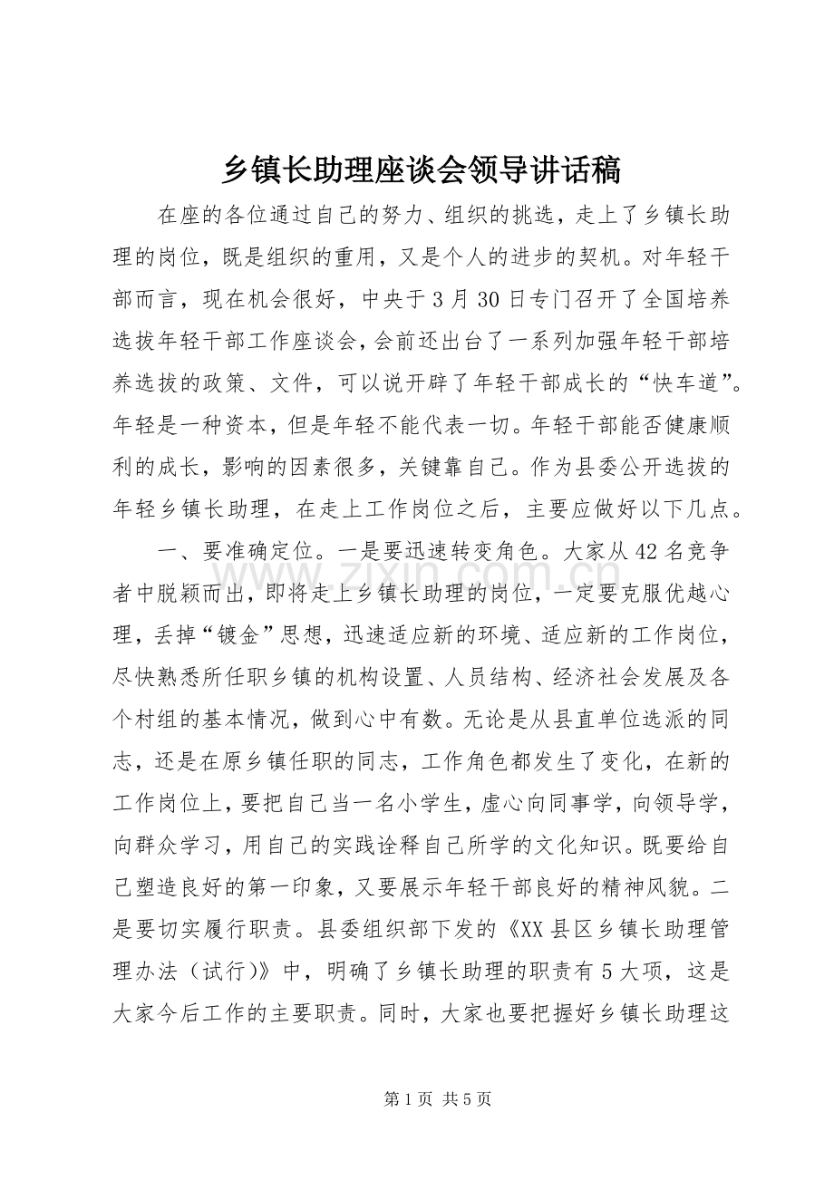 乡镇长助理座谈会领导讲话发言稿.docx_第1页