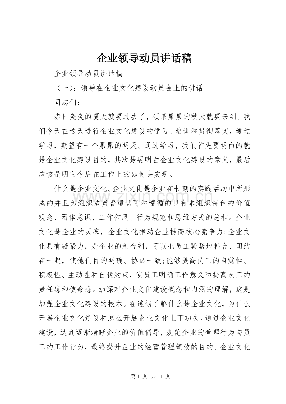 企业领导动员讲话发言稿.docx_第1页