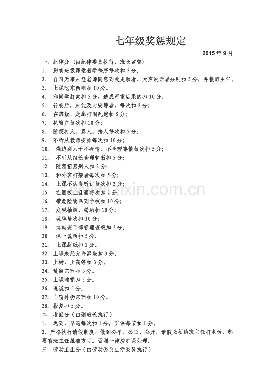 七年级班规奖惩扣分加分细则.doc_第1页