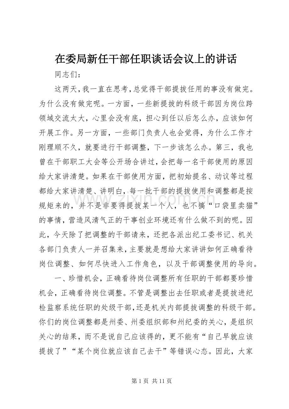 在委局新任干部任职谈话会议上的讲话发言.docx_第1页