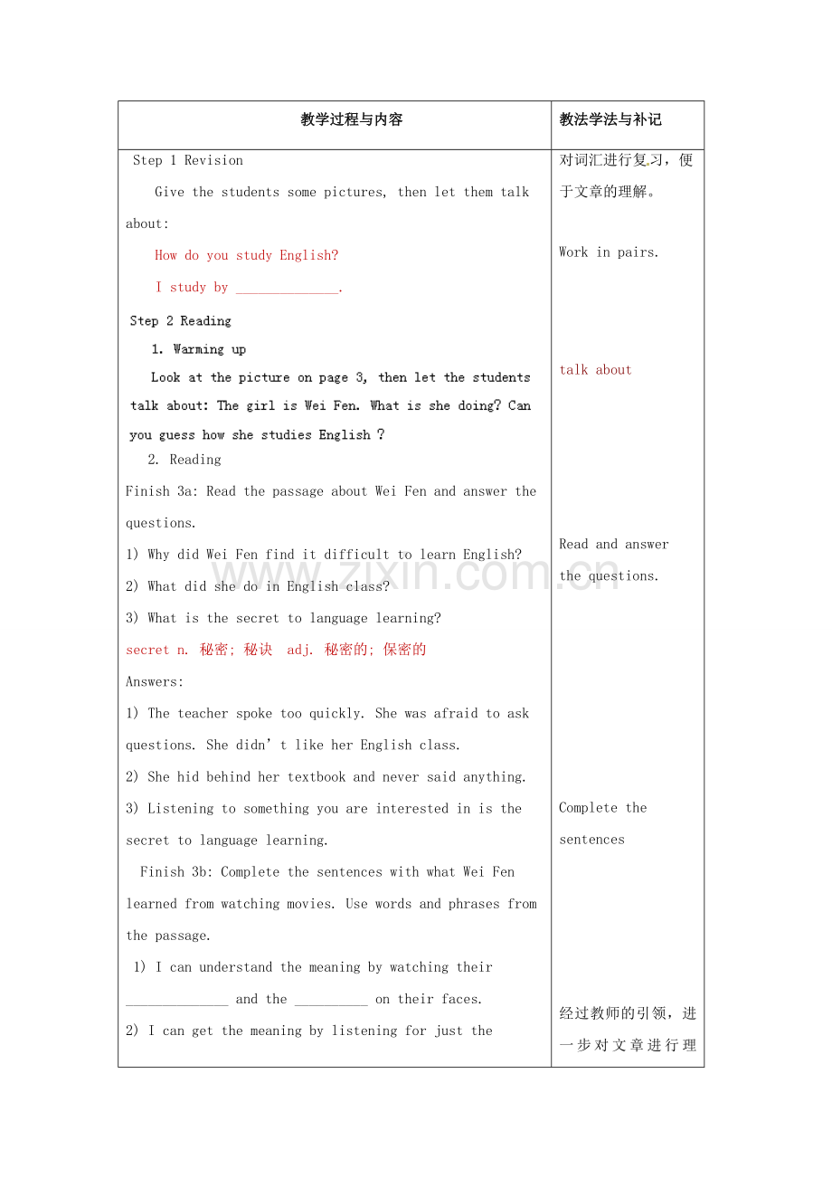 山东省临沂市费城镇初级中学九年级英语全册 Unit 1 How can we become good learners？（第2课时）教案 （新版）人教新目标版.doc_第2页