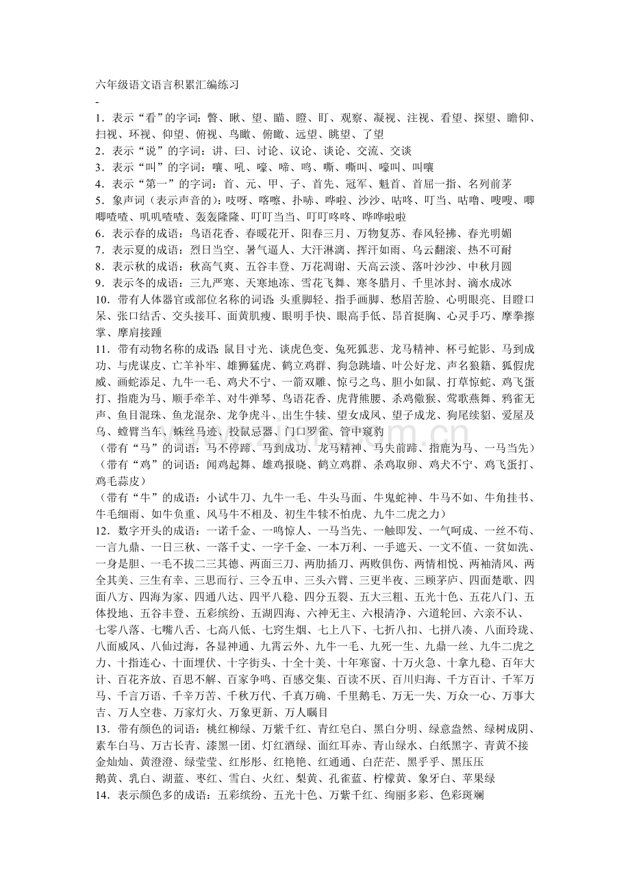六年级语文语言积累汇编练习.doc_第1页
