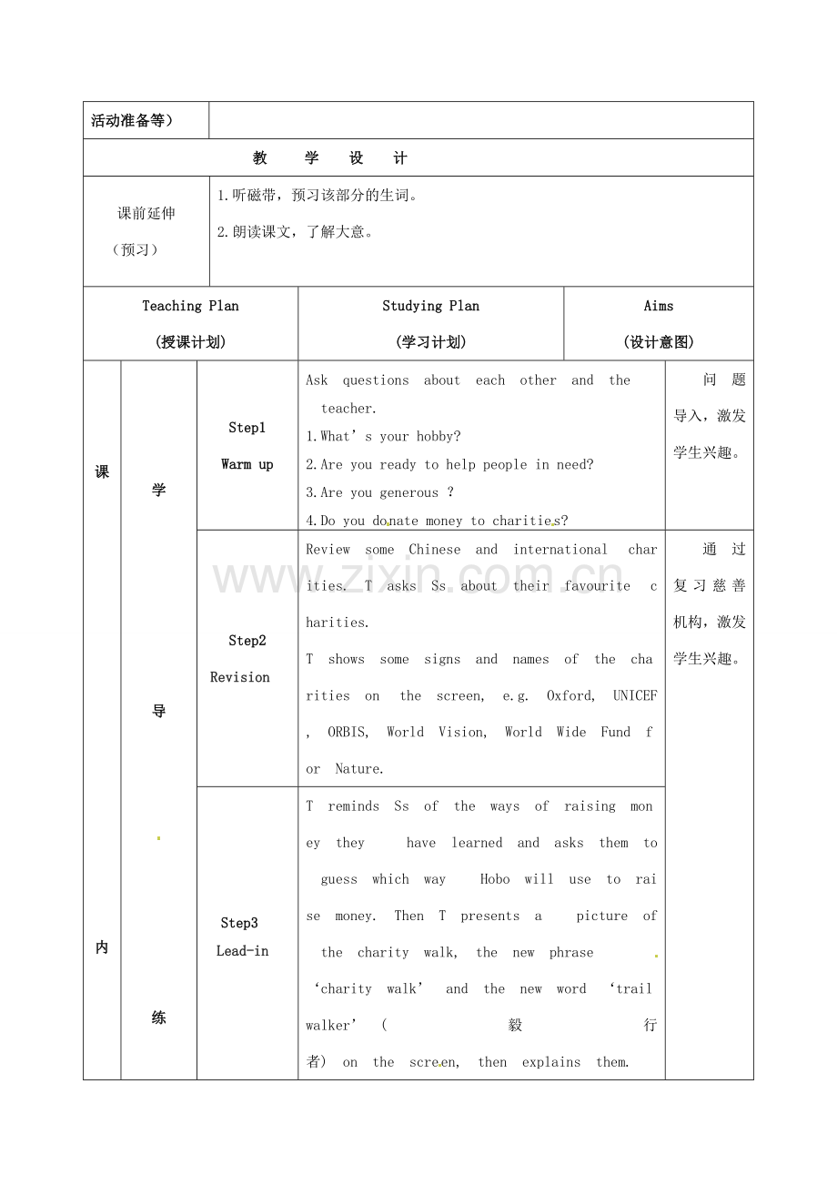 江苏省海安县大公初级中学八年级英语下册《8B Unit 6 A charity walk》Period 1 Comic strip& welcome to the unit教案 牛津版.doc_第2页