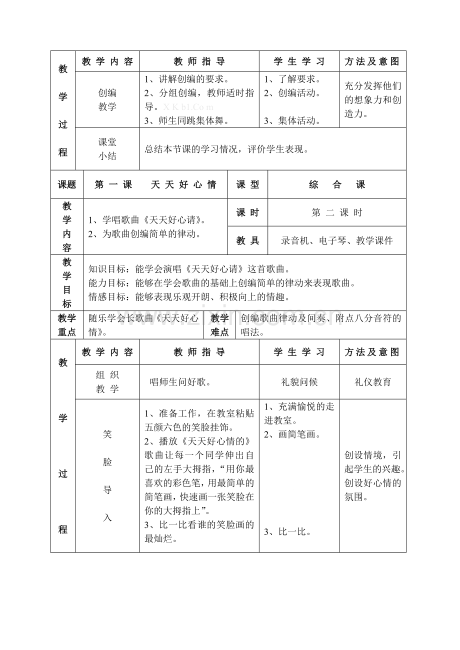 湘版二年级音乐教案全册表格式.doc_第2页