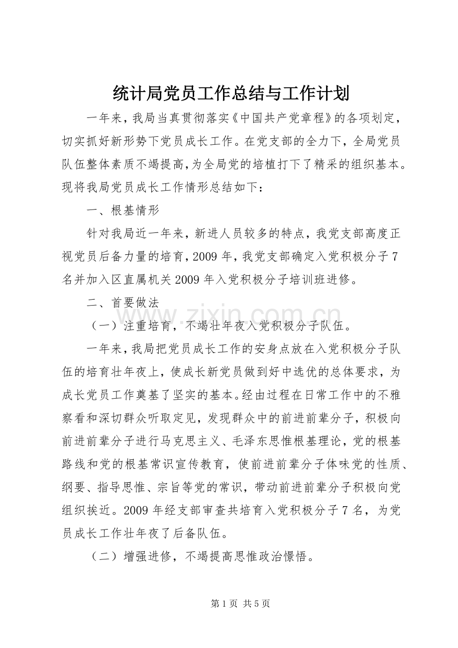 统计局党员工作总结与工作计划.docx_第1页