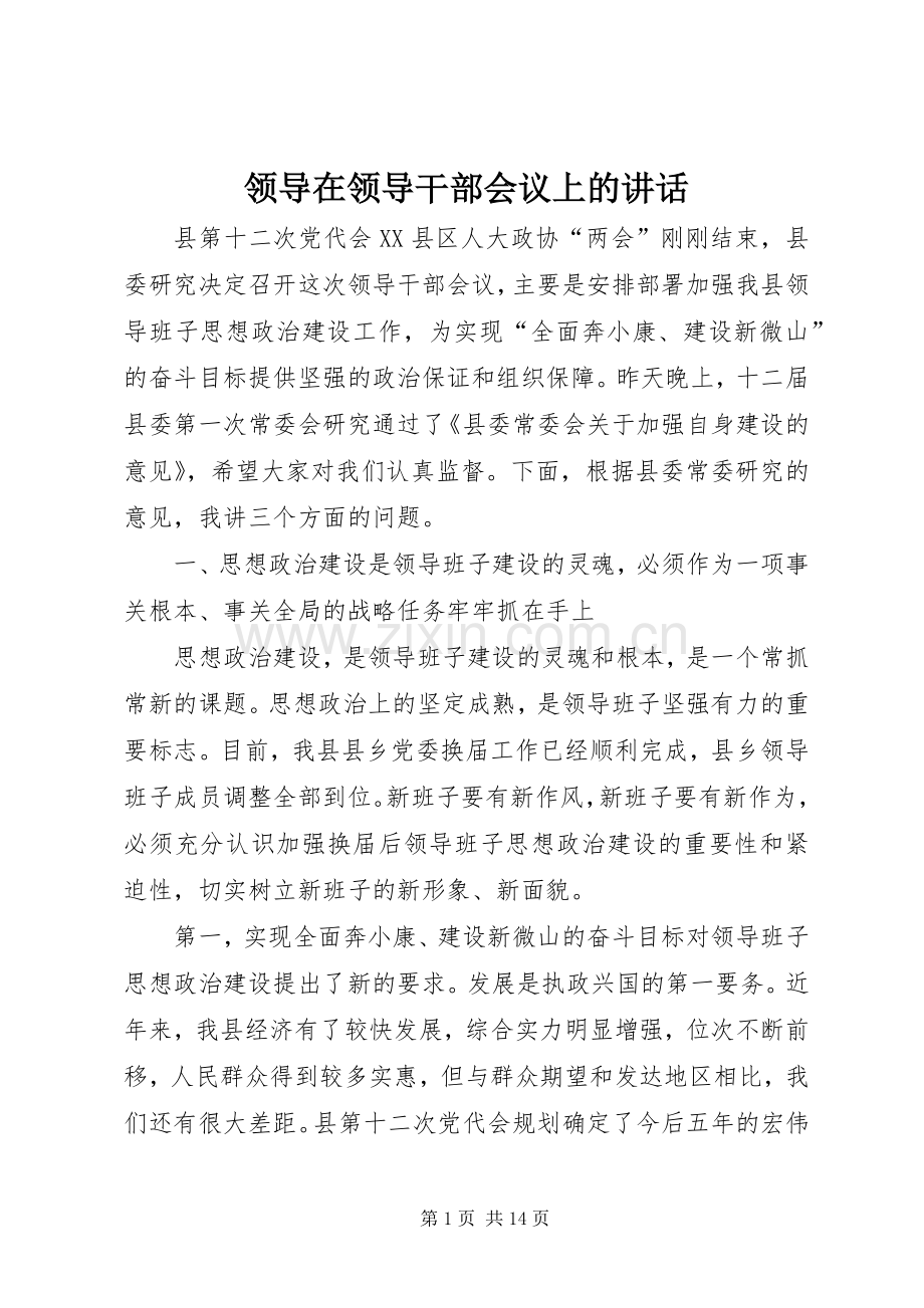领导在领导干部会议上的讲话发言.docx_第1页
