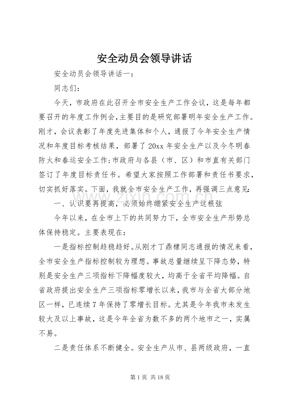安全动员会领导讲话发言.docx_第1页