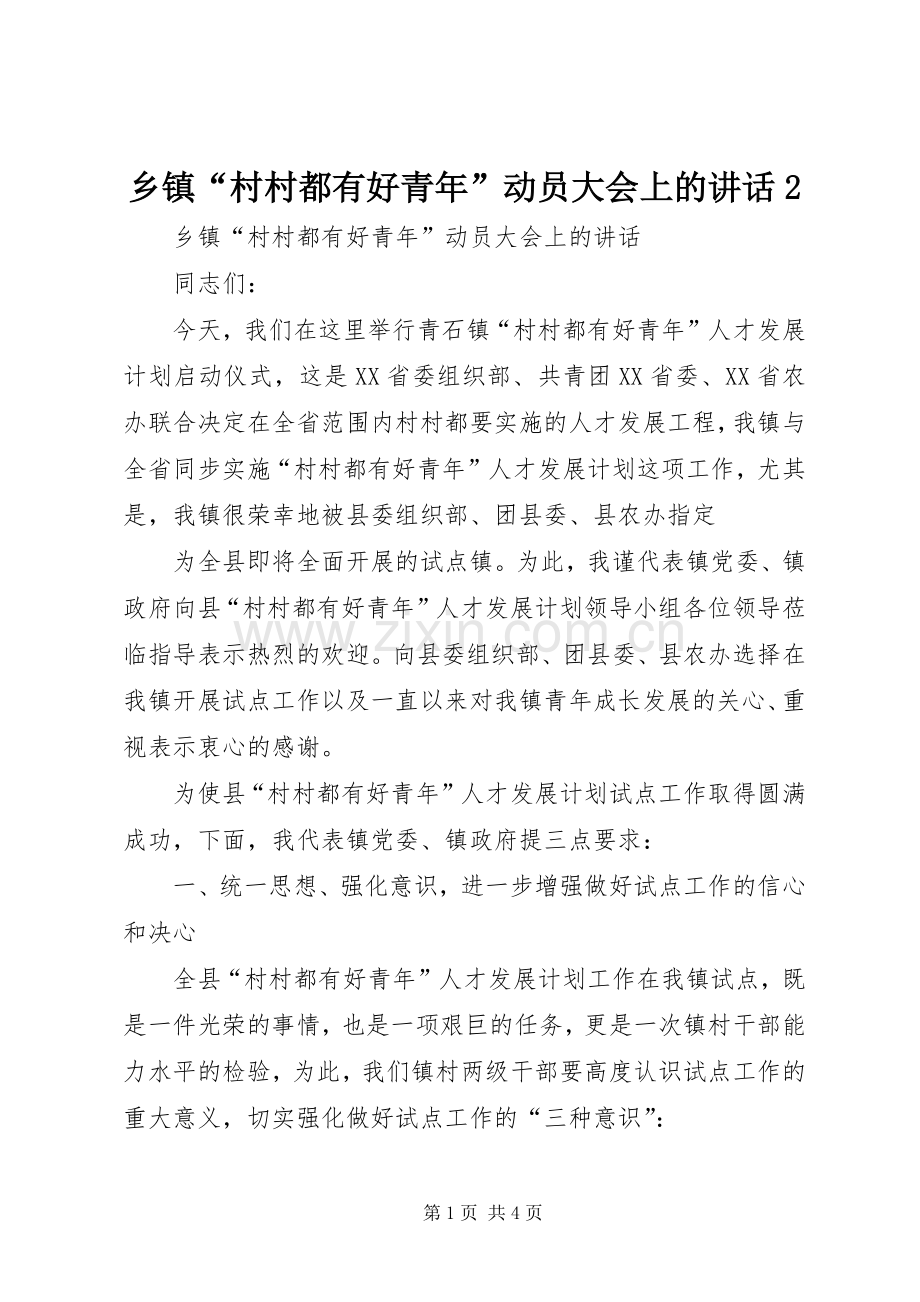 乡镇“村村都有好青年”动员大会上的讲话发言2.docx_第1页