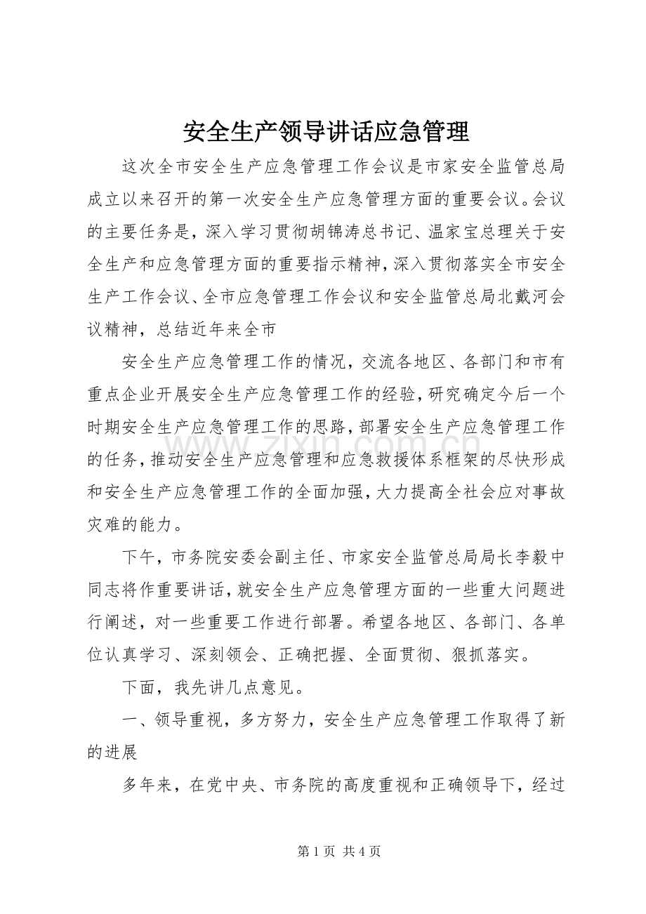 安全生产领导讲话发言应急管理.docx_第1页
