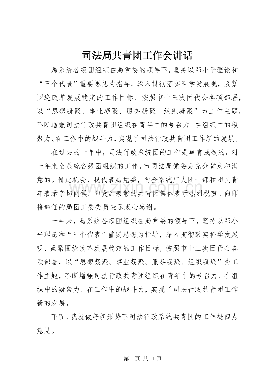 司法局共青团工作会讲话发言.docx_第1页