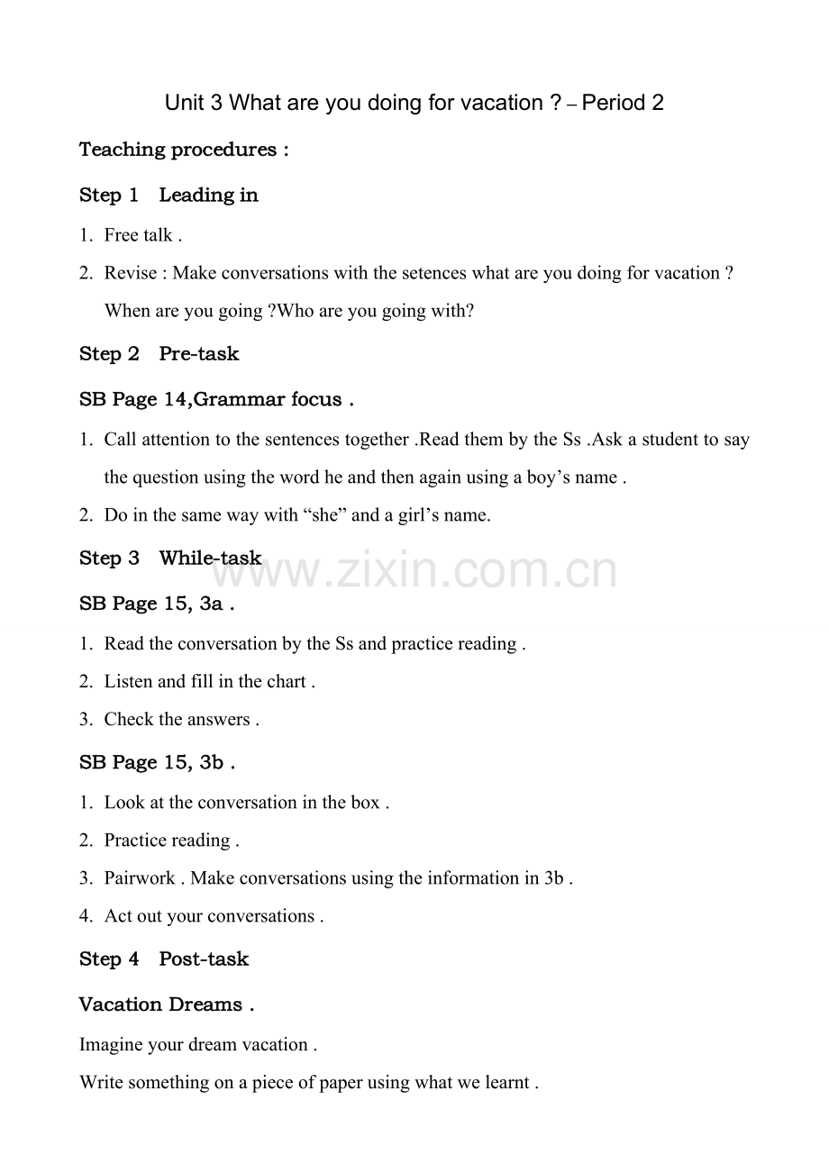 八年级英语Unit3 What are you doing for vacation Period 2,3新课标 人教版.doc_第1页