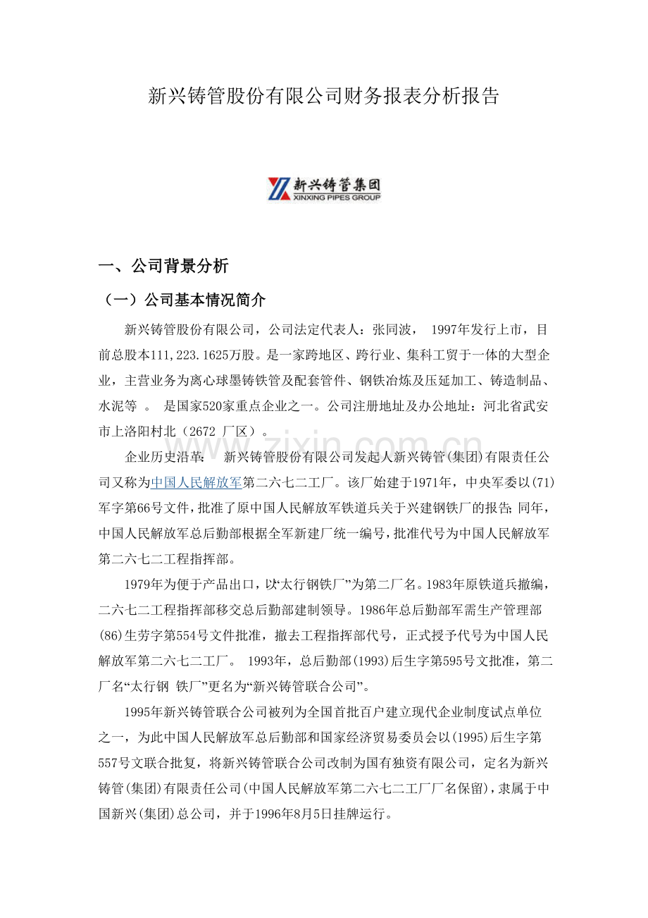 新兴铸管股份有限公司财务报表分析报告.doc_第1页