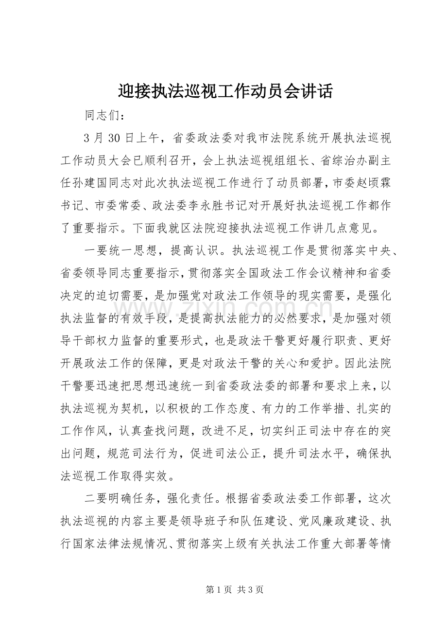 迎接执法巡视工作动员会讲话发言.docx_第1页