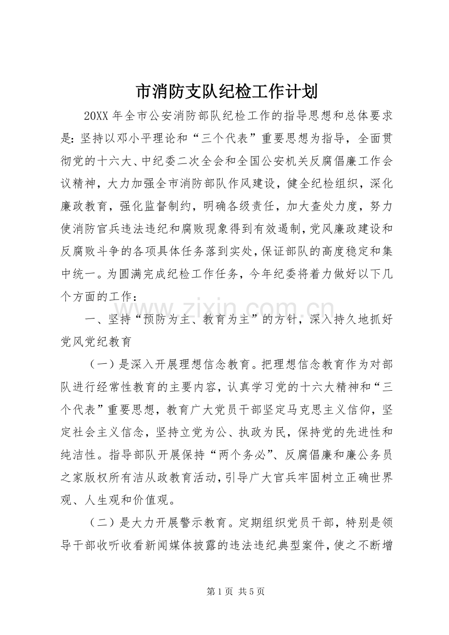 市消防支队纪检工作计划.docx_第1页