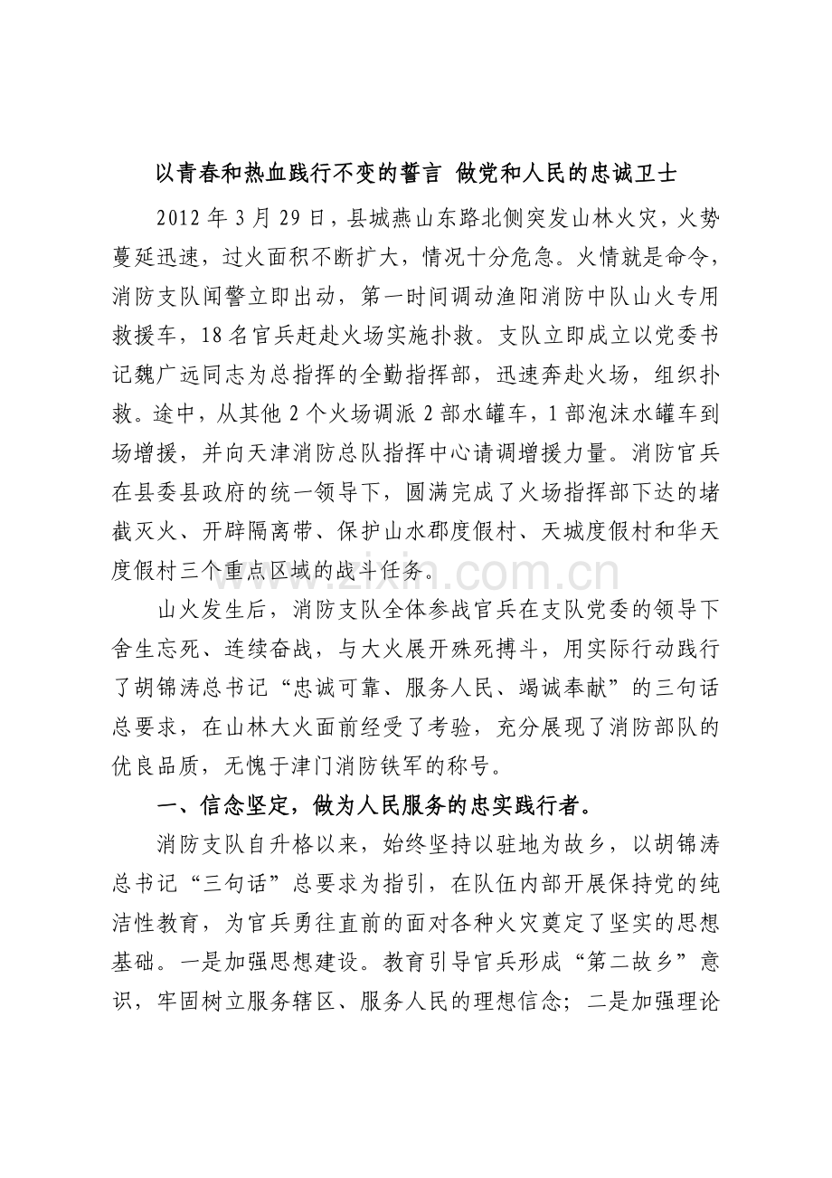 消防支队扑救山火事迹材料.doc_第1页