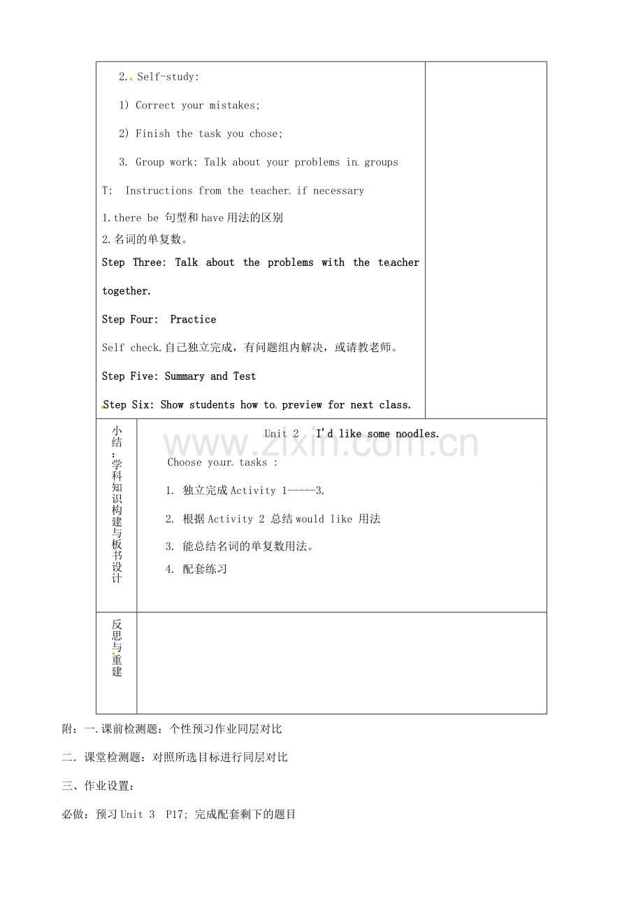 山东省淄博市临淄区第八中学七年级英语上册《Unit 2 I'd like some noodles period 7》教案 鲁教版五四制.doc_第2页