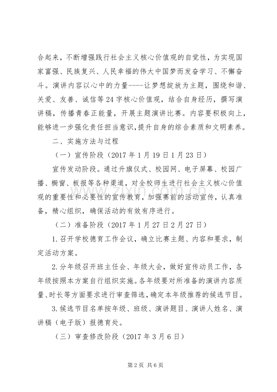 山天中学培育和践行社会主义核心价值观主题演讲稿活动方案.docx_第2页