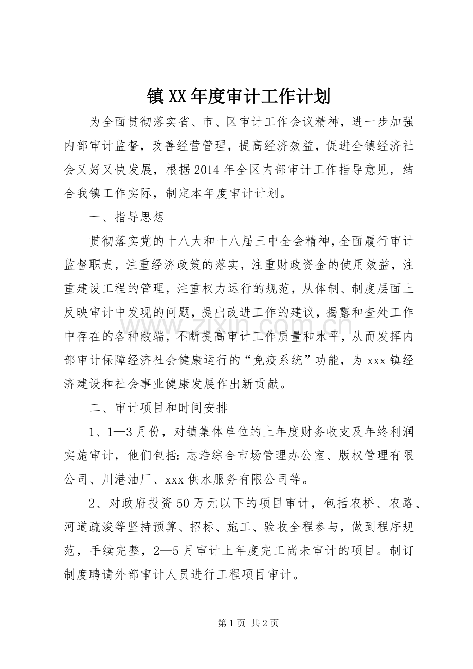 镇XX年度审计工作计划.docx_第1页
