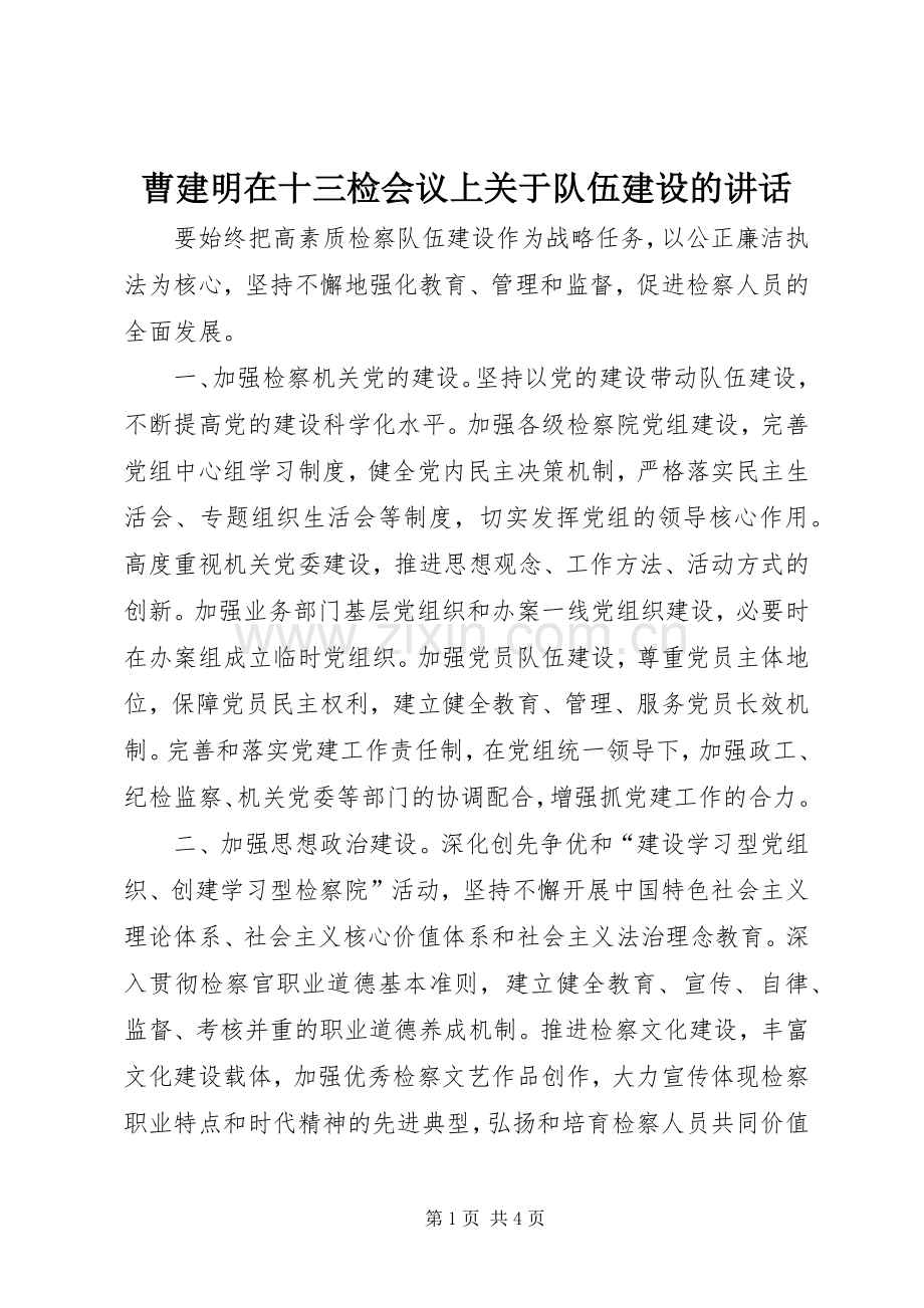 曹建明在十三检会议上关于队伍建设的讲话发言.docx_第1页
