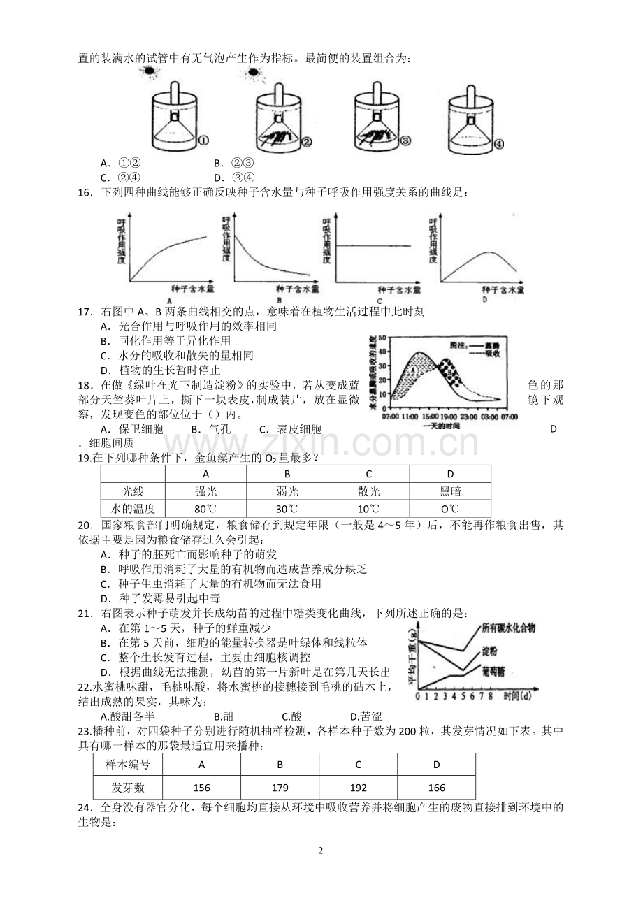 广东省中学生初中生物学联赛试卷.doc_第2页