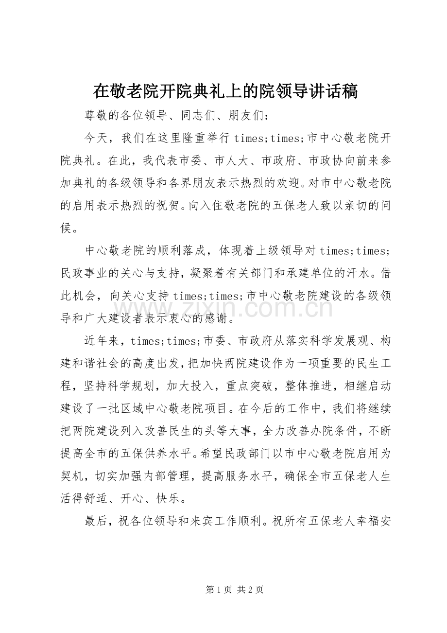 在敬老院开院典礼上的院领导讲话发言稿.docx_第1页