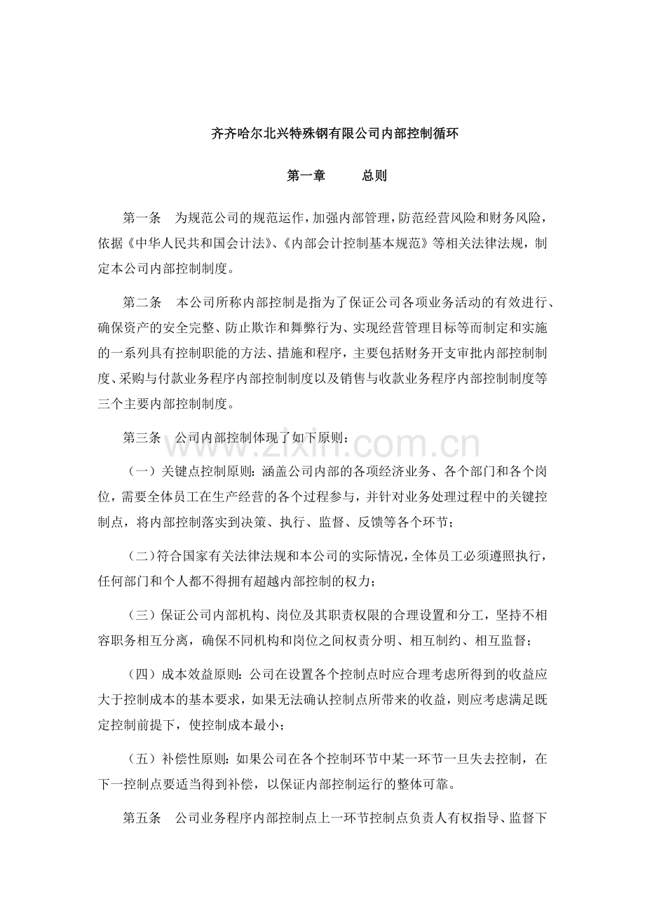 齐齐哈尔北兴特殊钢有限公司内部控制循环.docx_第1页