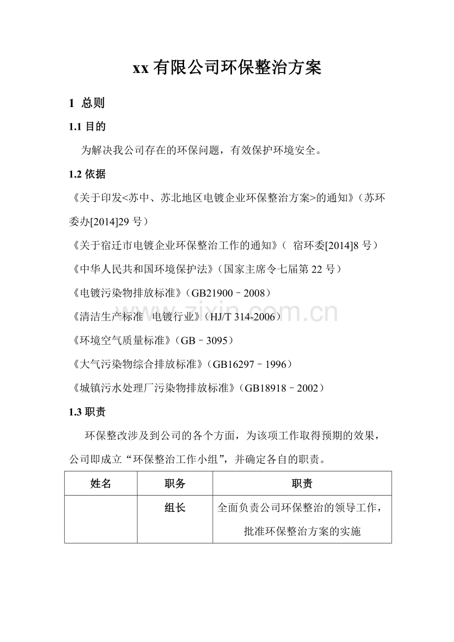环保整治方案,(一厂一策).doc_第1页