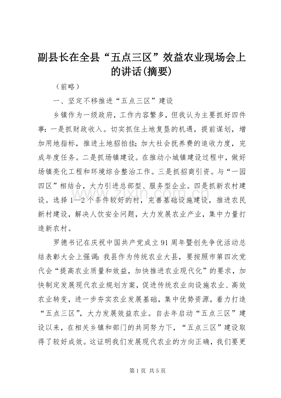 副县长在全县“五点三区”效益农业现场会上的讲话发言(摘要)_1.docx_第1页