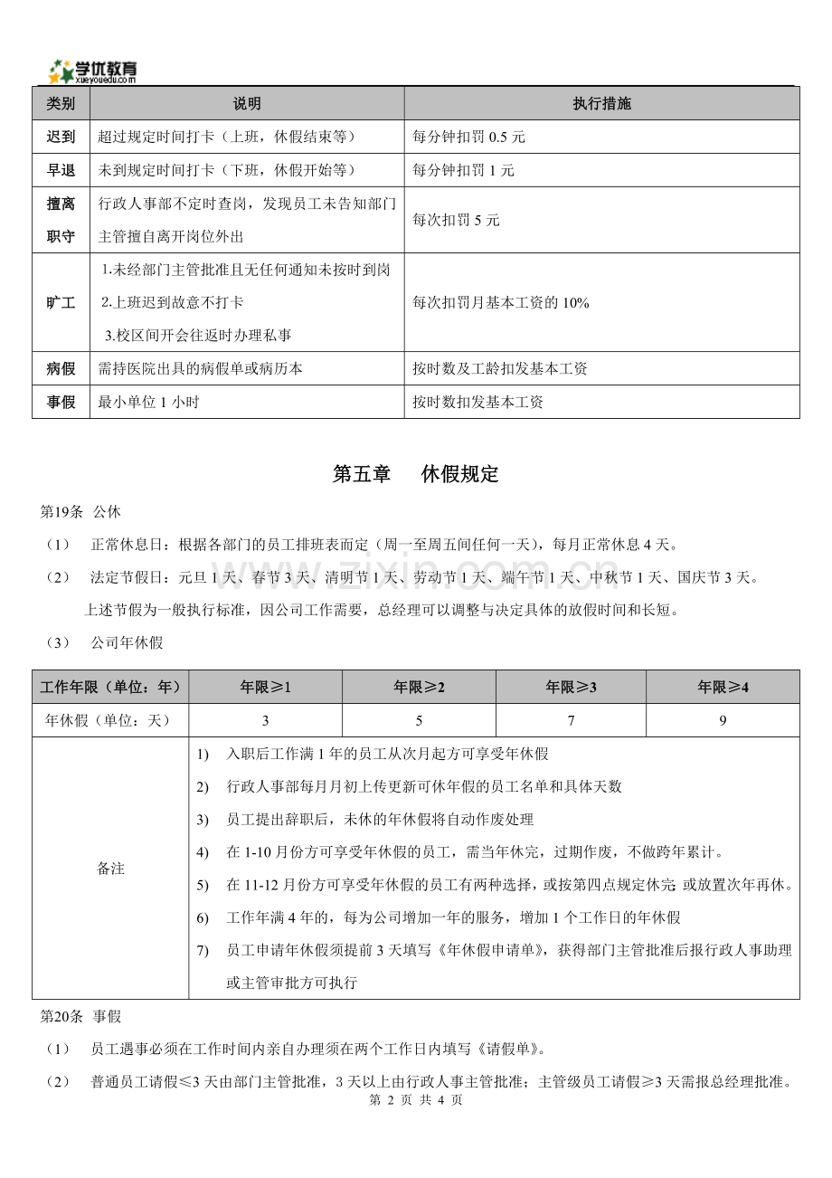 培训托管机构教师考勤管理制度.doc_第2页