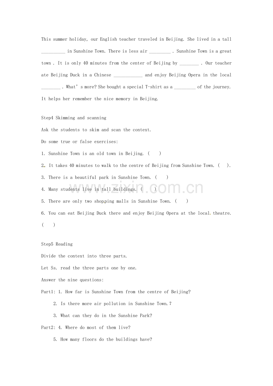 七年级英语下册 Unit 2 Welcome to Sunshine Town Reading(1)教案 牛津版.doc_第2页