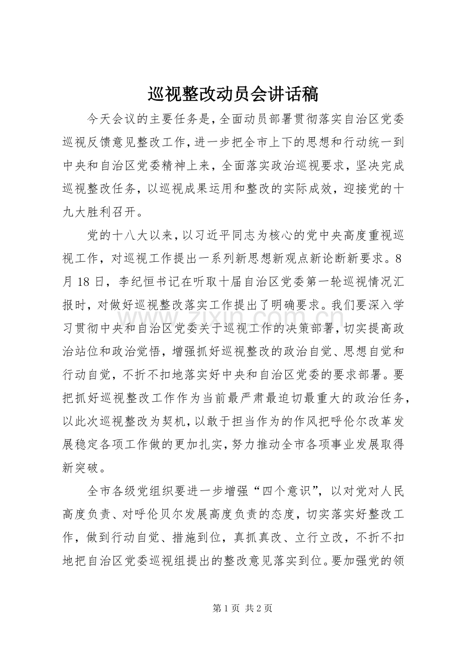 巡视整改动员会讲话发言稿.docx_第1页