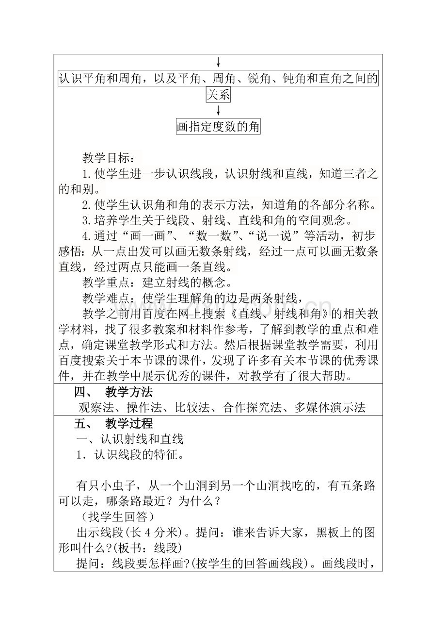 人教版小学数学四年级上册《直线射线和角》教学设计.doc_第2页