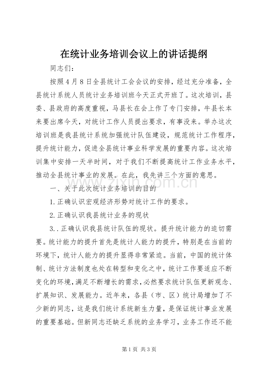 在统计业务培训会议上的讲话发言提纲.docx_第1页