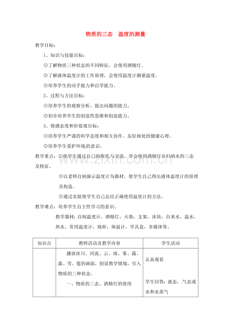 八年级物理上册 物质的三态温度的测量教案 苏科版.doc_第1页