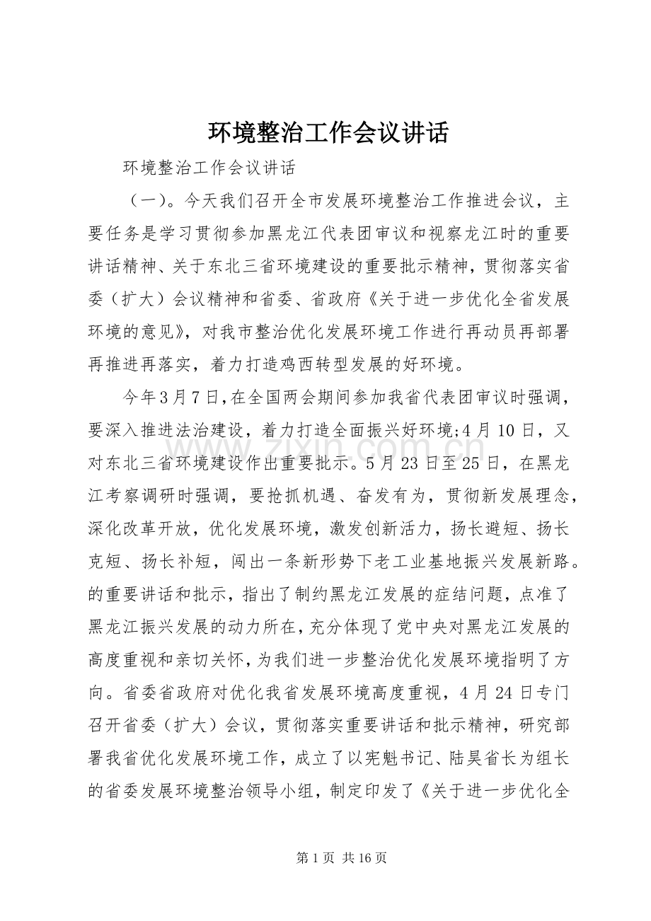 环境整治工作会议讲话发言.docx_第1页