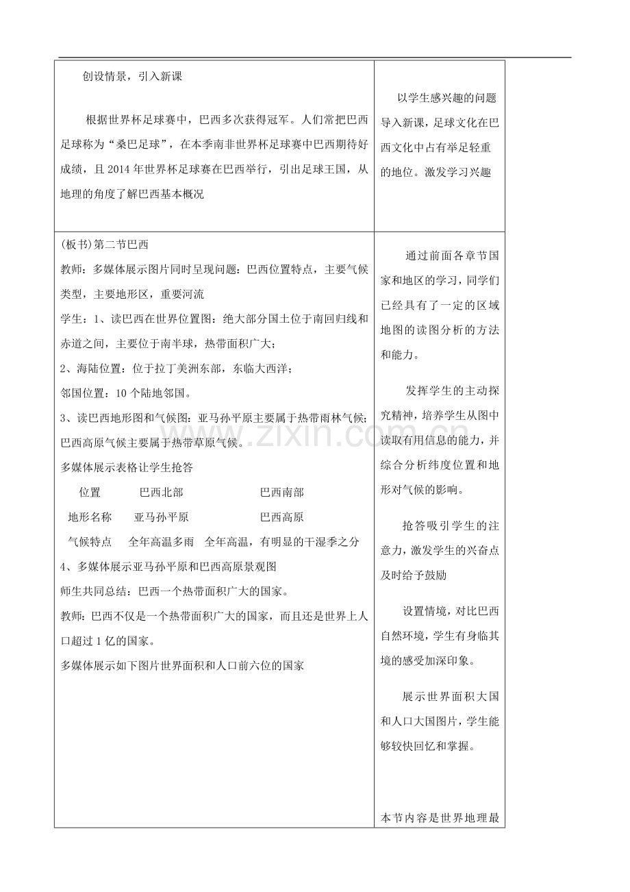 地理：第九章《巴西》教案（人教版七年级下）.doc_第2页