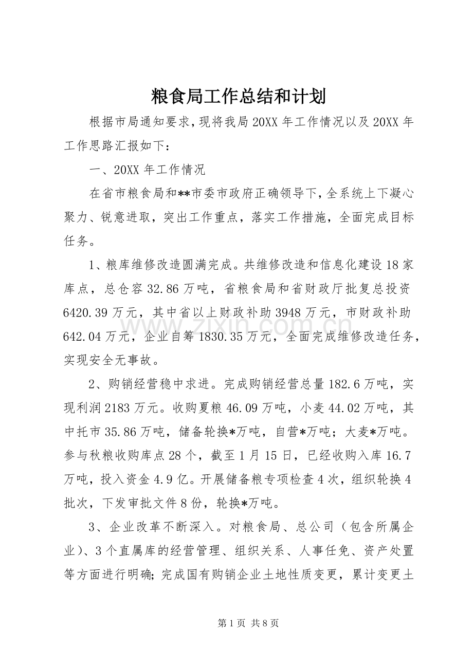 粮食局工作总结和计划.docx_第1页