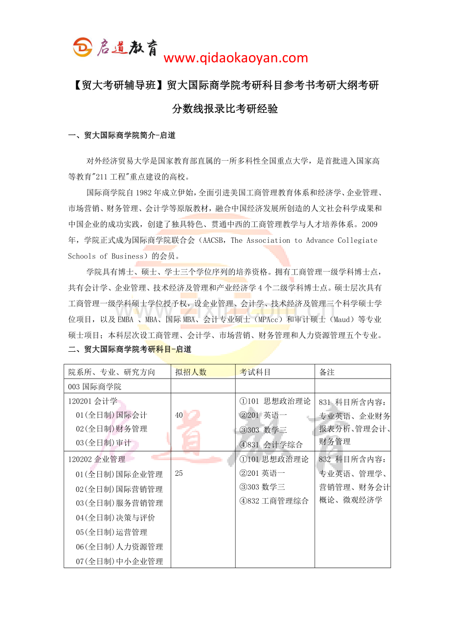 【贸大考研辅导班】贸大国际商学院考研科目参考书考研大纲考研分数线报录比考研经验.doc_第1页