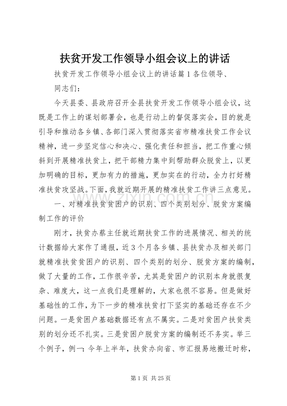 扶贫开发工作领导小组会议上的讲话发言.docx_第1页