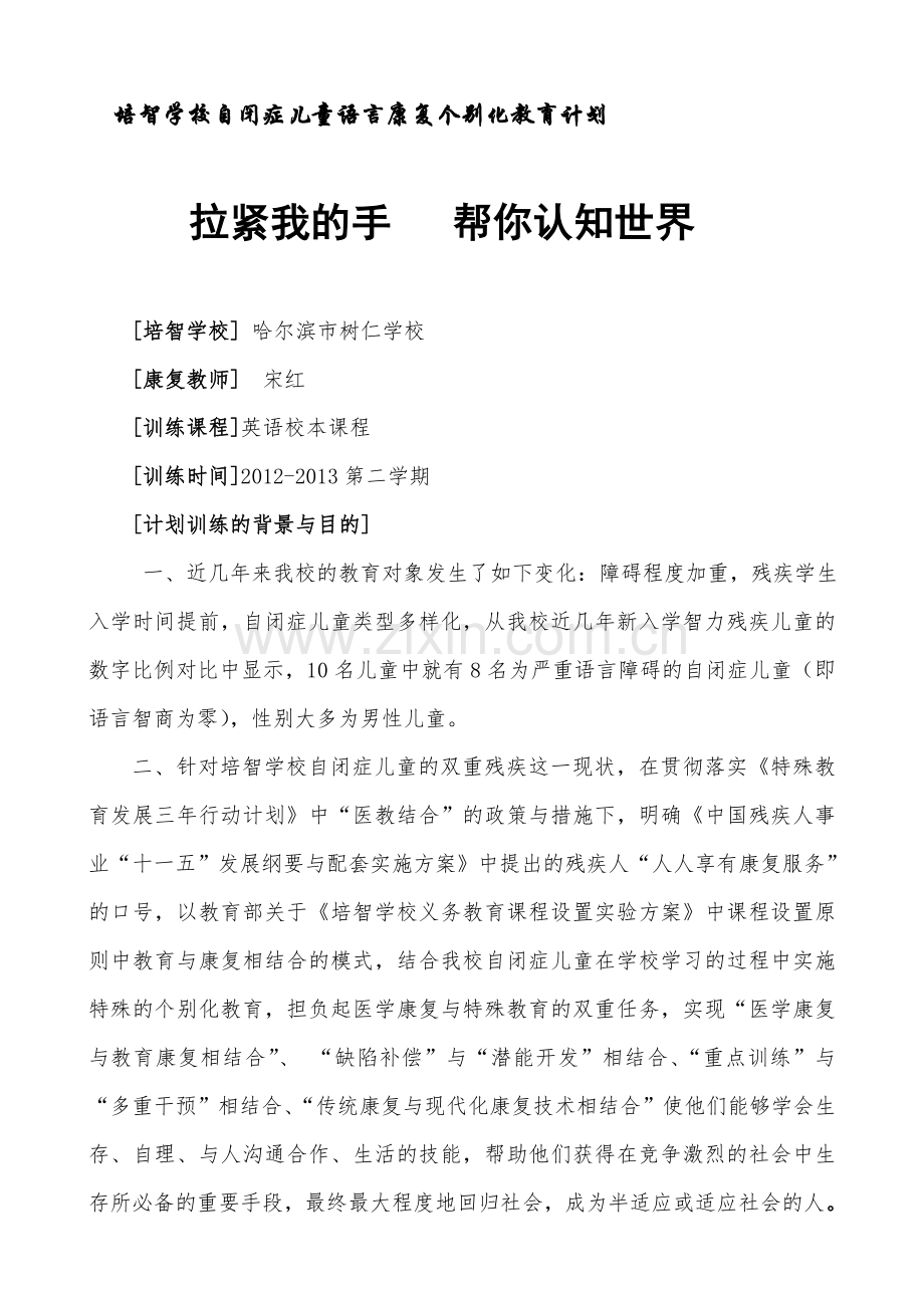 打印宋红自闭症个别化教育计划训练.doc_第1页