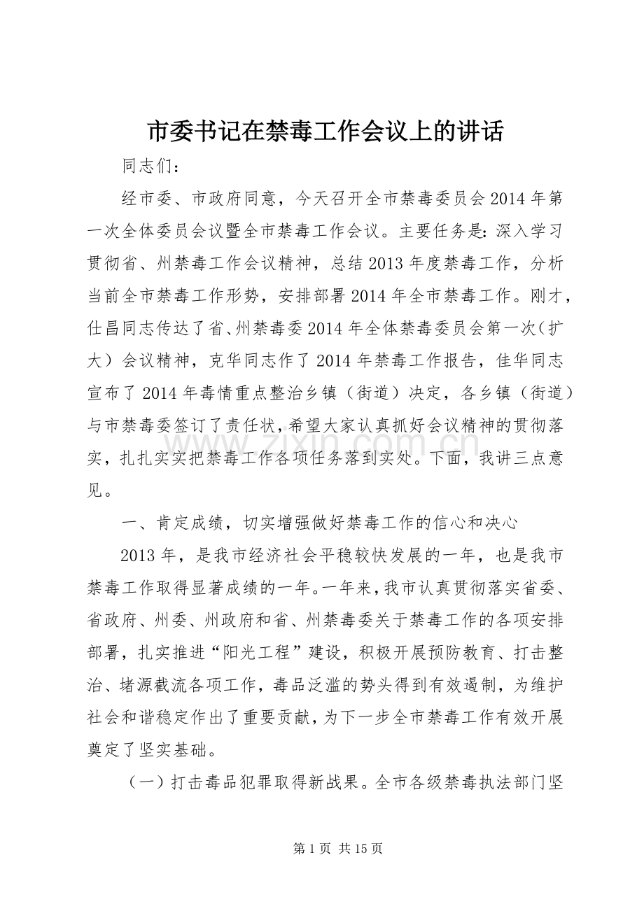 市委书记在禁毒工作会议上的讲话发言_1.docx_第1页