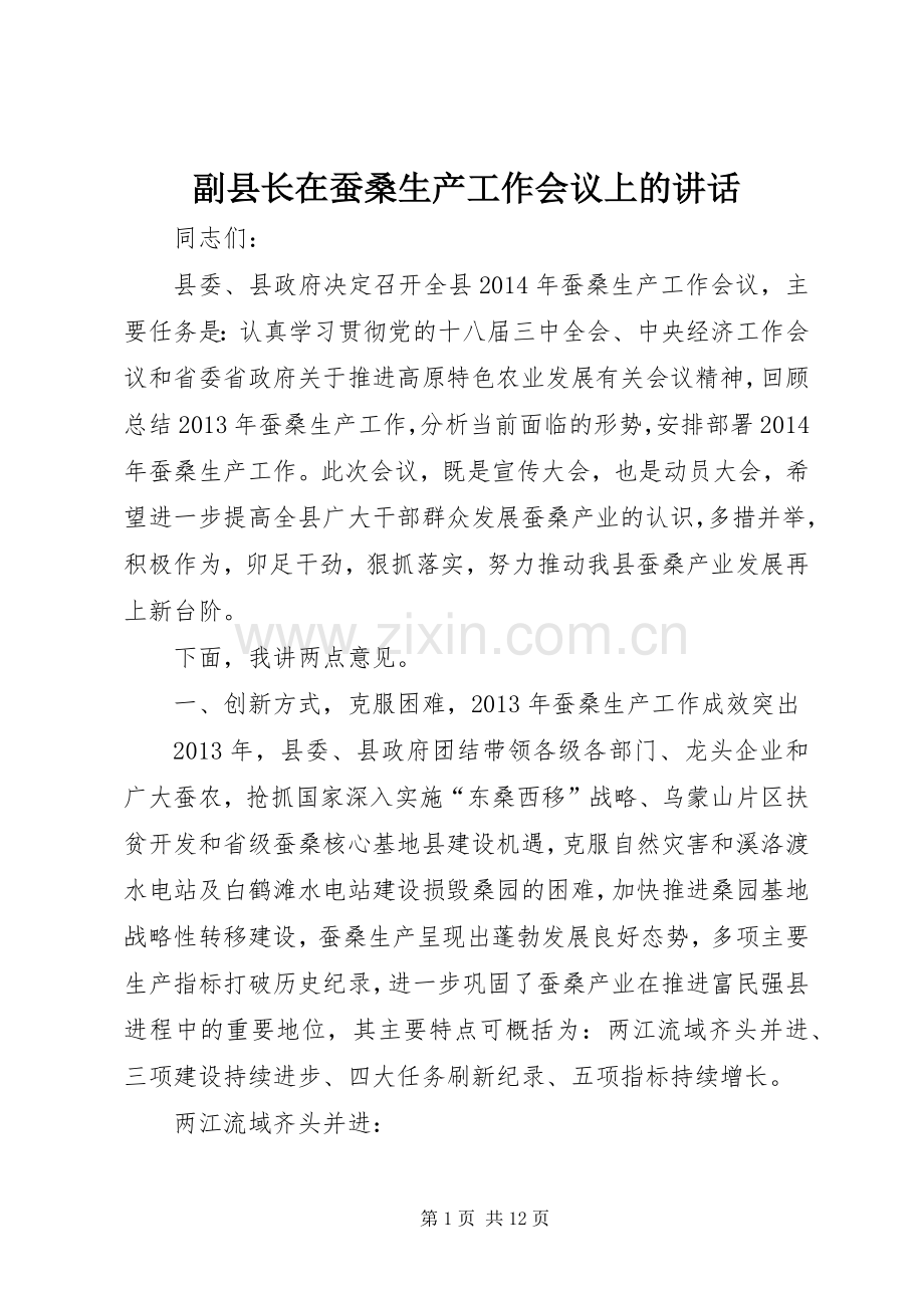 副县长在蚕桑生产工作会议上的讲话发言.docx_第1页